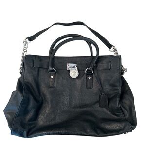 Michael Kors Purse Large Hamilton Black Saffiano Leather Satchel Handbag